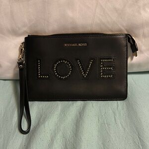 Michael Kors Black Wristlet with Studded LOVE Design